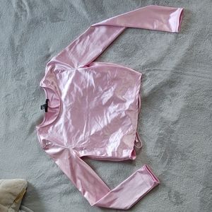 Pink Forever21 shiny long sleeve crop top